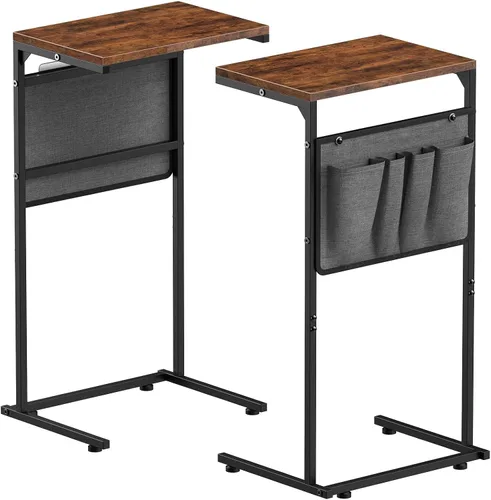 Vista 8 de Vantic - Mesa auxiliar en forma de C, mesa lateral pequeña para sofá y reclinable, bandeja deslizable debajo del sofá con bolsa de almacenamiento