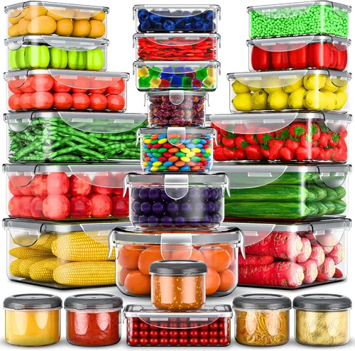 Vista 11 de 40 piezas de recipientes de almacenamiento de alimentos con tapas herméticas - Recipientes de plástico para preparación de comidas para organización