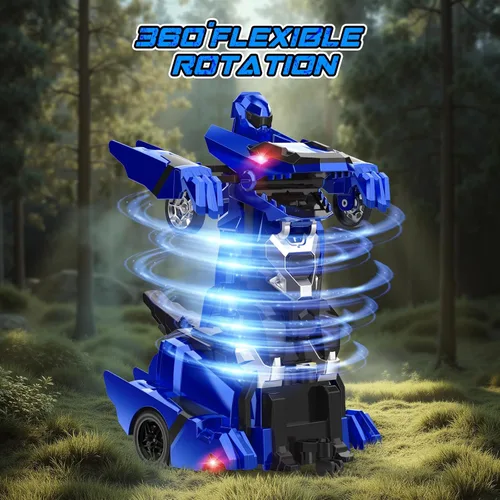 Vista 3 de Kroyedfuw Coches RC Transformables de Dinosaurio, Coche de Control Remoto 2.4Ghz que se Transforma en Robot con Luz Intermitente, Rotación 360°