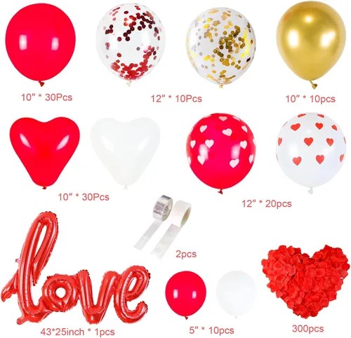 Vista 4 de Kit de guirnalda de arco de globos para el día de San Valentín, globos de corazón de confeti rojo y blanco con globo de amor de 40 pulgadas, 300