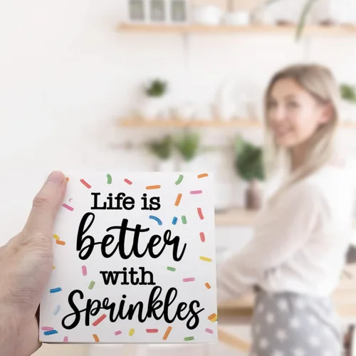 Vista 6 de Letrero inspirador de madera con diseño de vida con chispas para decoración de escritorio, letrero de madera rústico de verano para el hogar, sala