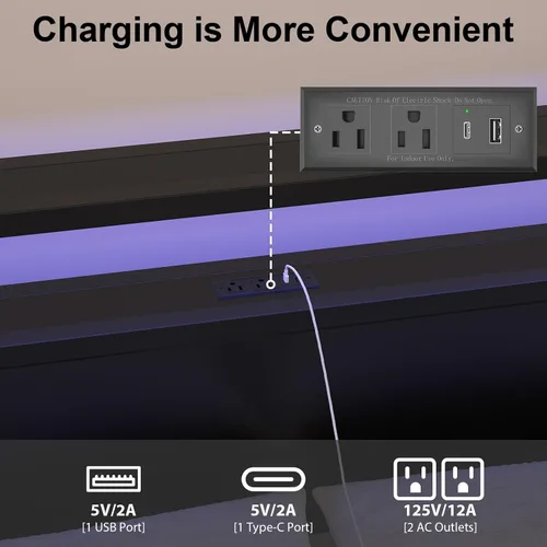 Vista 5 de LoVinson Full Size Bed Frame with Charging Station and LED Light, Metal Platform Bed with Storage Headboard, Noise Free, No Box Spring Needed, Easy