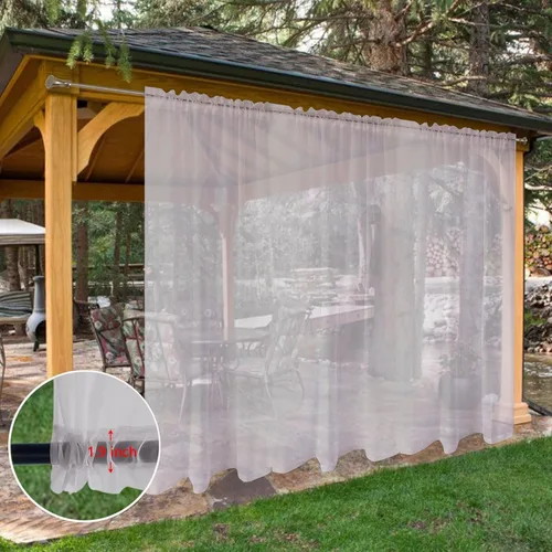 Vista 114 de SpaceDresser Cortinas traslúcidas impermeables para patio y exteriores – 2 paneles de cortina transparente con bolsillo para barra para sala