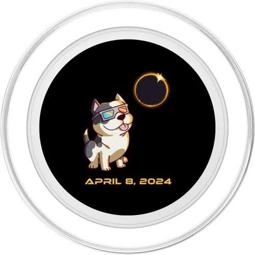 Vista 2 de Total Solar Eclipse April 8 2024 Totality Dog Pitbull PopSockets MagSafe PopGrip for iPhone