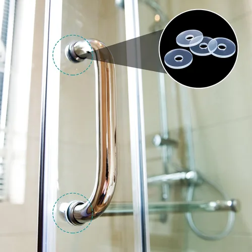 Vista 4 de Zonon 20 arandelas de plástico de 3/4 pulgadas de plástico transparente plano para manijas de puerta de ducha, espaciadores de 1/16 pulgadas