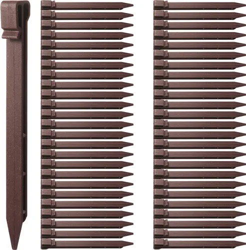 Vista 8 de Mudder Estacas de plástico para el suelo, estacas de plástico para bordes de paisaje, picos de anclaje marrones para bordes, tablero de terraza