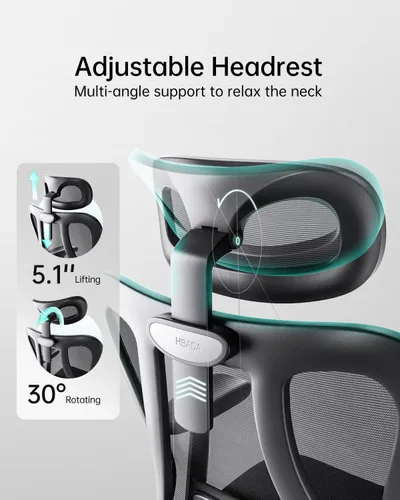 Vista 3 de Hbada P3 Silla de oficina ergonómica con soporte lumbar ajustable 2D, silla de oficina con reposacabezas y reposabrazos ajustables, función