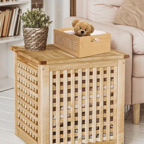 Vista 2 de Cesta de almacenamiento de ratán, paquete de 2 contenedores de almacenamiento hechos a mano de bambú natural con marco de madera y asas, caja