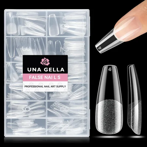 Vista 33 de UNA GELLA 216 puntas de uñas de almendra medianas, uñas postizas de gel preformadas para cobertura completa, uñas postizas francesas acrílicas