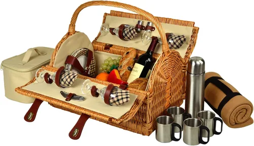 Vista 4 de Picnic at Ascot Yorkshire Willow Cesta de picnic con servicio para 4 personas con manta y juego de café