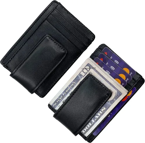 Vista 5 de Hopsooken, broche para dinero, cartera con bolsillo frontal, cartera minimalista, para hombre