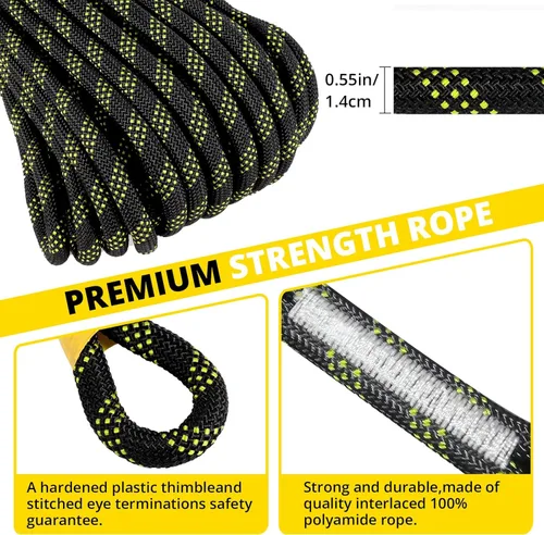 Vista 3 de Arnés de seguridad con cuerda TRSMIMA: Cuerda vertical de techado de 100 pies con mosquetones de enganche y amortiguador de choques - Kit de línea