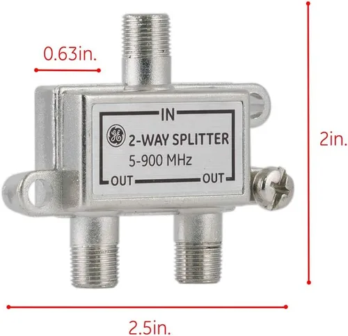 Vista 5 de GE Divisor de cable coaxial de 2 vías, rango de 5-900 MHZ, compatible con coaxiales RG59 RG6, audio, video, funciona con TV HD, cable