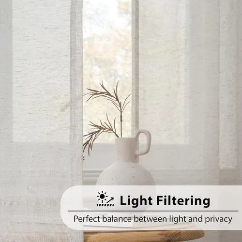 Vista 2 de FMFUNCTEX - Cortinas de lino transparentes para dormitorio, cortinas grises de 63 pulgadas de largo para sala de estar, cortinas de ventana mezcla
