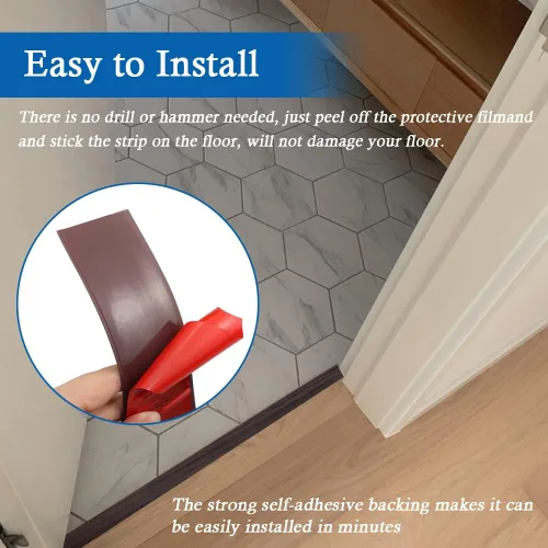 Vista 3 de Tira de transición de suelo, tiras autoadhesivas para suelos laminados, tira divisora plana de vinilo, diseño elegante de grano de madera