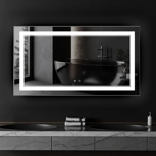 Vista 11 de Espejo de baño LED para montaje en pared, antiempañamiento, regulable, impermeable, con botón táctil inteligente, espejo de maquillaje con luces