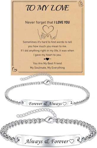 Pulseras a juego, pulseras de pareja, regalos de aniversario para él y ella, novio y novia, pulseras de acero inoxidable, joyería de relación,