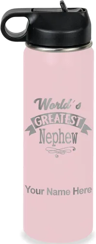 Vista 75 de LaserGram Personalized Water Bottle, World's Greatest Nephew, Stainless Steel Double Wall Vacuum Insulated with Flip Top Straw, Custom Engraved Gift