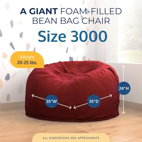 Vista 3 de Ultimate Sack 3000 Silla Puf de 3 Pies, Funda de Gamuza Burdeos – Tumbona de Espuma de Gran Tamaño, Asiento de Suelo, Sofá Pequeño, o Cama Sofá