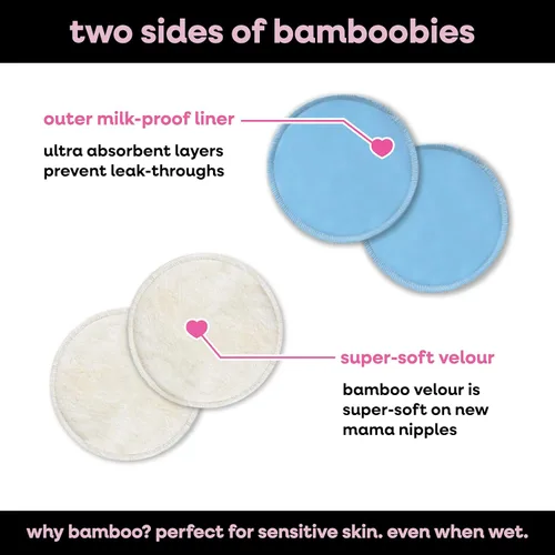 Vista 3 de Almohadillas para la lactancia Bamboobies lavables, reutilizables, nocturnas, con refuerzo antifugas, ultra absorbentes (4 unidades)
