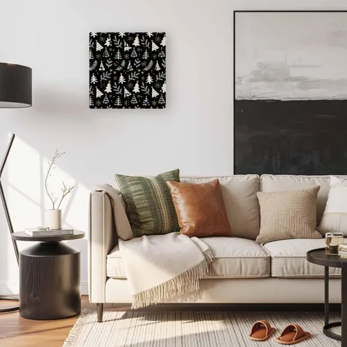 Vista 4 de Christmas Tree Wooden Wall Clock Silent Non Ticking, Winter Xmas Pine Leaf Snowflake Black Square Wall Clocks Battery Operated, Decor Clock for Home