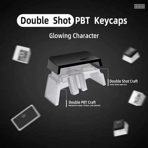 Vista 3 de Teclas de pudín PBT de doble disparo de 108 teclas con extractor de teclas de capa translúcida para llave estándar completo de 104 teclas compactas