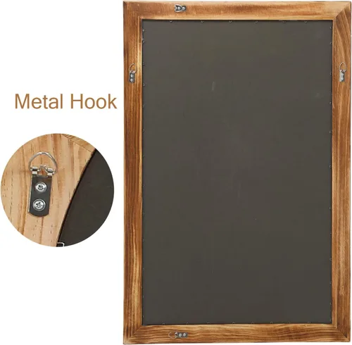 Vista 8 de ULIKE Espejo rectangular de madera con marco de cuentas de madera natural, 24 x 36 pulgadas, espejo de pared rústico de granja para baño, guardería