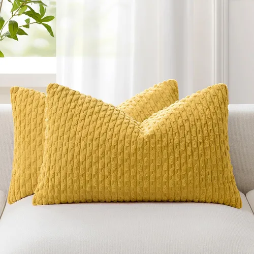 Vista 51 de Kevin Textile - Juego de 2 fundas de almohada decorativas de pana suave, estilo bohemio, a rayas, decoración del hogar para sofá, cama, sofá y sala