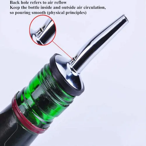 Vista 4 de 48 piezas de boquilla de acero inoxidable para botellas clásicas, vertedores de licor de boquilla cónica con tapas de goma para botella de 1