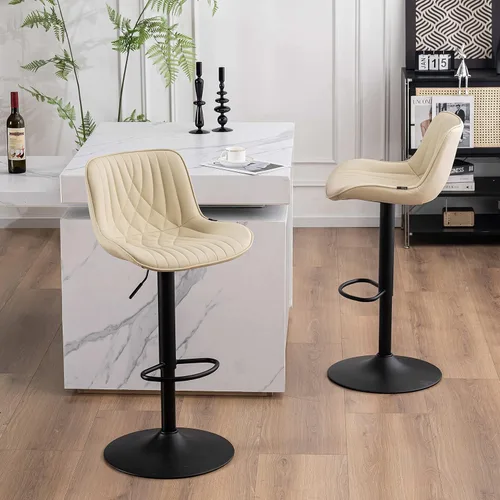 Vista 37 de YOUTASTE Juego de 2 taburetes de bar, taburetes de bar giratorios ajustables con respaldo, sillas de bar tapizadas de piel sintética gris con base