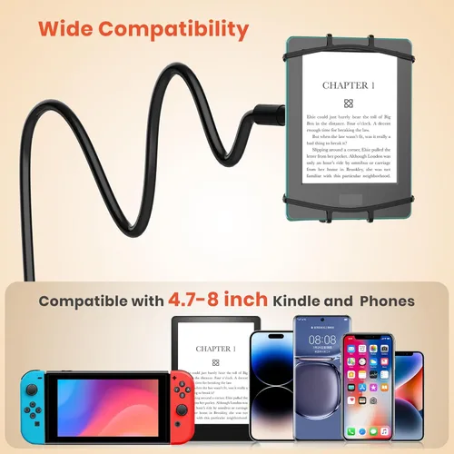 Vista 8 de Soporte de cuello de cisne para Kindle y teléfono para leer en la cama, soporte ajustable para teléfono celular para escritorio, abrazadera flexible