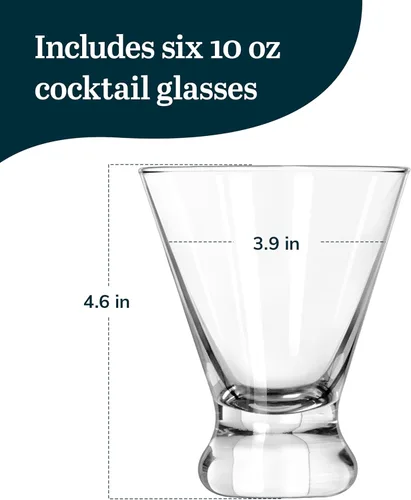 Vista 3 de Libbey Entertaining Essentials - Juego de 6 vasos de cóctel multiusos para el hogar, Martini sin tallo, aptos para lavavajillas, 6