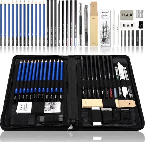 Vista 11 de H & B Lápices de boceto profesionales de 9 piezas, lápices mate para bocetos, juego de lápices de boceto para dibujo, sombreado y bocetos