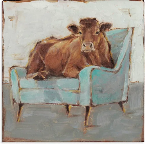 Vista 8 de Stupell Industries Brown Bull on a Blue Couch - Placa de pared con pintura de color neutro, 12 x 12, multicolor
