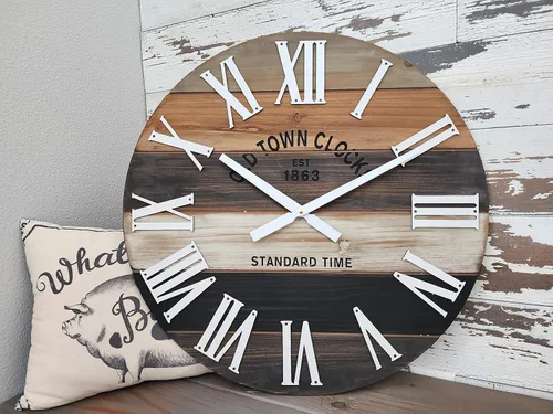 Vista 5 de Oldtown Clocks Reloj de pared romano de madera multicolor de 18 pulgadas con playa costera marítima (gris, 18 pulgadas)