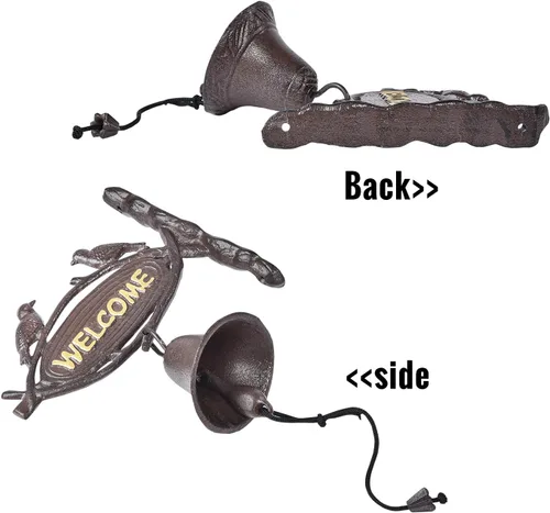 Vista 4 de Sungmor Campana de hierro fundido resistente para colgar en la pared, letrero de bienvenida, decorativo estilo retro, encantadores pájaros que
