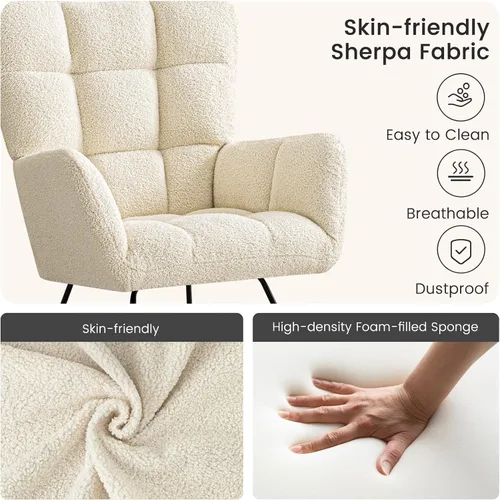 Vista 54 de Furniliving Mecedora tapizada para cuarto de bebé, mecedora tapizada, moderna, con asiento acolchado, silla de lectura con respaldo alto, cómoda