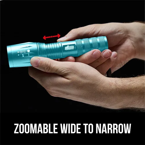 Vista 6 de Gorilla Grip Paquete de 2 linternas tácticas LED de mano, altos lúmenes, ultra brillantes, 5 modos, resistente al agua de larga duración, linternas