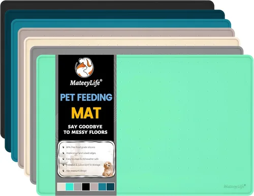 Vista 18 de MateeyLife Tapete de Silicona para Comida de Gatos y Perros para Pisos Impermeable, Tapetes Antideslizantes para Tazones de Perros para Comida