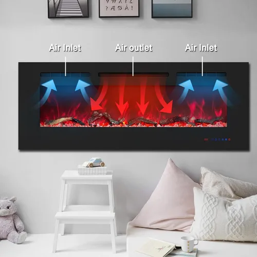 Vista 4 de Insertos de chimenea eléctrica de 33 pulgadas, chimenea para empotrar y colocar en la pared, chimenea lineal con termostato, control remoto