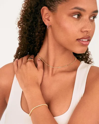 Vista 2 de PAVOI - Collar ajustable estilo bordillo con eslabones de clip, cuadrado, esfera, cuentas, serpentina, espina de pescado y fígaro, chapado en oro