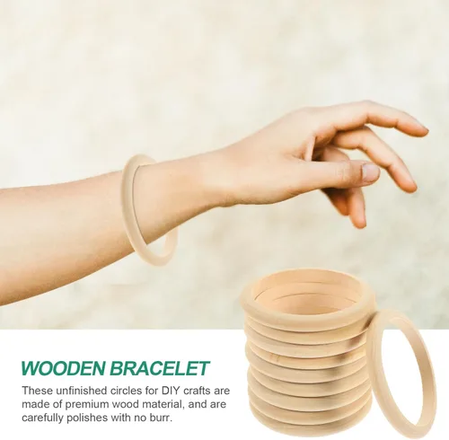 Vista 4 de EXCEART 10 pulseras y medallones de madera, artesanías hechas a mano con anillos de madera natural