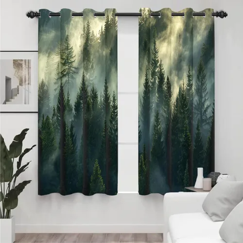 Vista 10 de AWERT Cortinas opacas para dormitorio, árbol azul claro con niebla, cortinas de bosque natural, 2 paneles para sala de estar, bloqueo de calor, 21 x