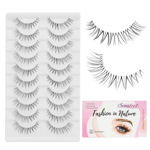 Vista 11 de SONAFEEL Pestañas naturales de ojo de gato, ligeras, reutilizables, con banda transparente, paquete de 10 pares, pestañas postizas de visón