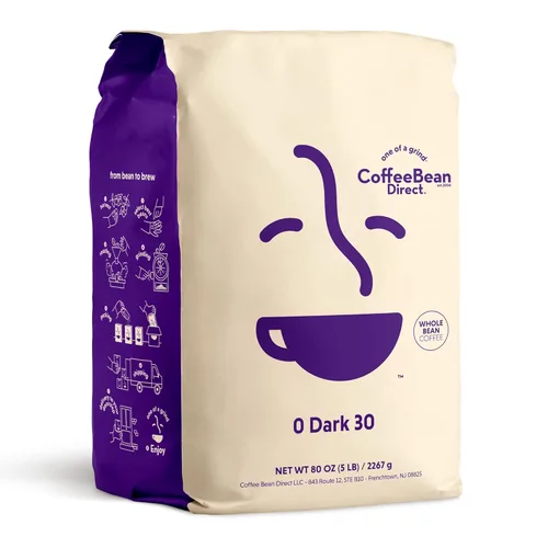 Vista 20 de Café Espresso de Seis Granos Coffee Bean Direct, Café en Grano Tostado Oscuro, Bolsa de 2.5 Libras (Paquete de 1)