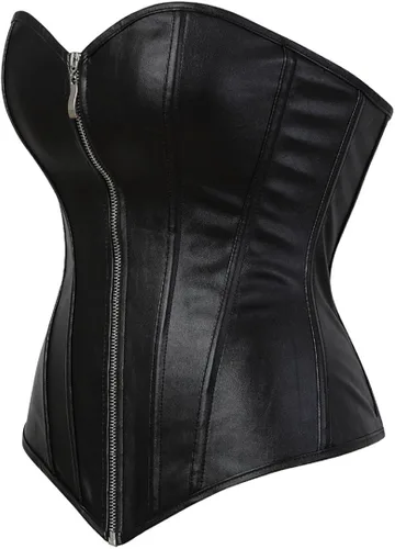 Vista 3 de Corsés para mujer, talla grande, de piel sintética, corsé steampunk, parte superior con cremallera
