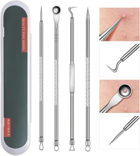 Vista 2 de Herramientas profesionales para eliminar puntos negros, kit de eliminación de acné extractor, herramienta para reventar espinillas, clip