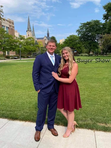 Vista 4 de GRACE KARIN - Vestido de fiesta acampanado sin mangas con encaje y cuello en V profundo para mujer