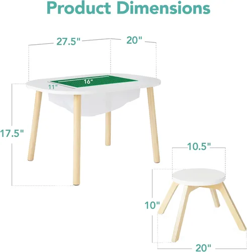 Vista 7 de Best Choice Products Mesa de madera 2 en 1 para niños, centro de actividades de construcción para sala de juegos, desarrollo infantil con mesa