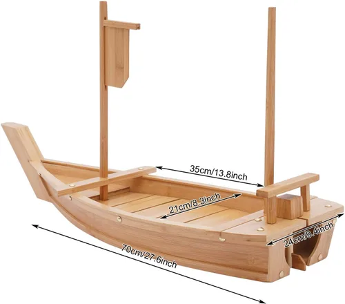 Vista 2 de Bandeja de bambú para servir en barco de sushi de 27.6 pulgadas, plato de sushi para platos de restaurante comerciales, platos de sushi extra